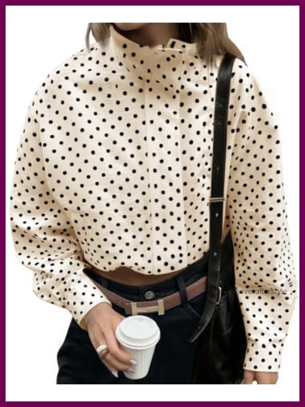 Polka Dot Zip Up Cropped Jacket